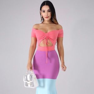 Three colored maxi dress